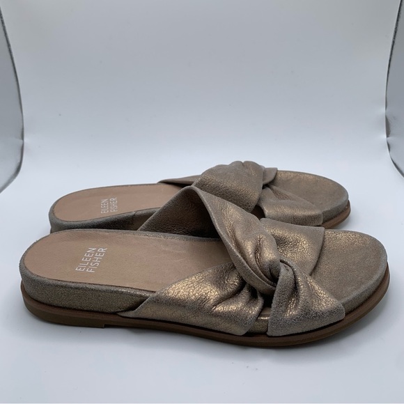 Eileen Fisher Dello Slide Sandal NWOB size 5 Gold slip on wedding party guest650 - Picture 3 of 9